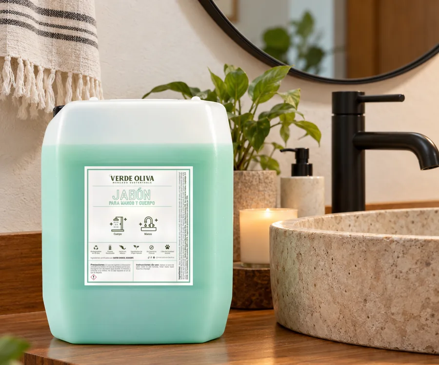 Jabón para Manos y Cuerpo Verde Oliva en casa