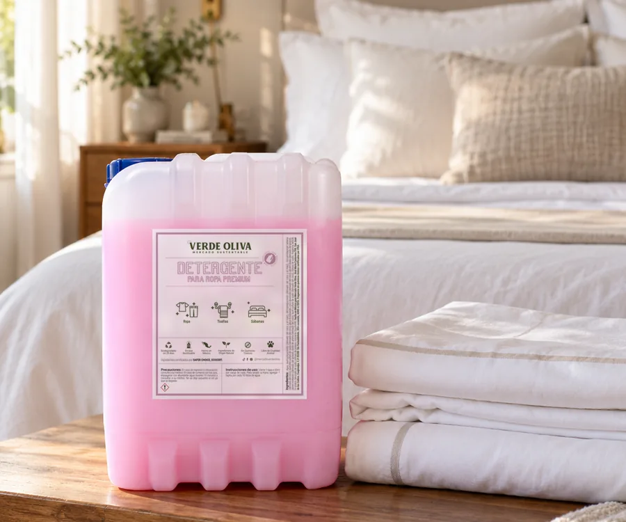 Detergente Premium con Suavizante Verde Oliva en casa